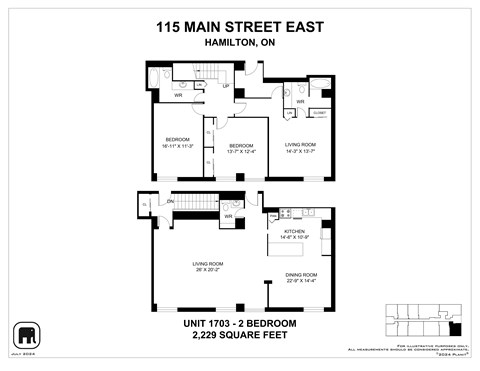 A black and white image of a floor plan for a 2 bedroom apartment.